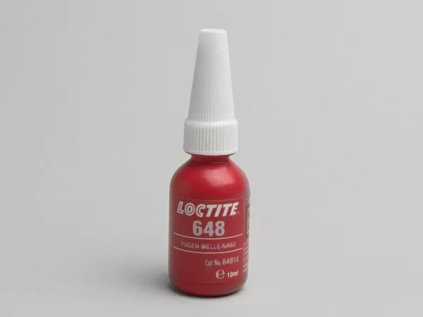 Konstruktionslim -LOCTITE 648 fog-axel-nav för passiva ytor- höghållfast, oljetolerant, värmebeständigt upp till 200°C- 10ml - används som lim för stål i kombination med rostfritt stål eller anodiserade ytor