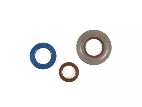 Engine oil seal set -CORTECO FPM metal (brown) - Vespa PX80, PX125, PX150, PX200 EFL, T5 125cc, Cosa - rear hub oil seal 30x47x6mm (external)