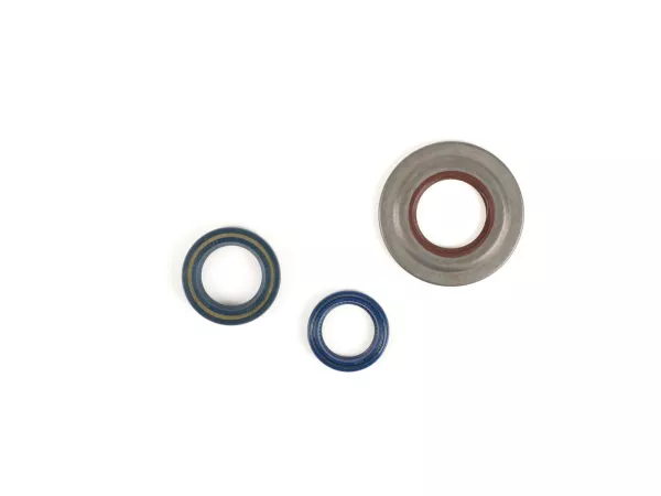Juego retenes motor -CORTECO metal (marrón)- Vespa PX80, PX125, PX150, PX200 Lusso, T5 125cc, Cosa - Retén rueda trasera 27x42x10mm (montaje interior)
