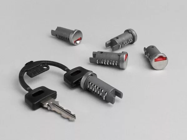 Lock cylinder set -OEM QUALITY- Vespa PX EFL (1984-), PK S-XL, T5 125cc, Cosa FL, Piaggio Storm, Free, NRG, NTT, Sfera, Sfera RST, SKR Quartz, Typhoon, Typhoon X, Typhoon XR, Zip (till 1999), Zip FR - 5-pieces