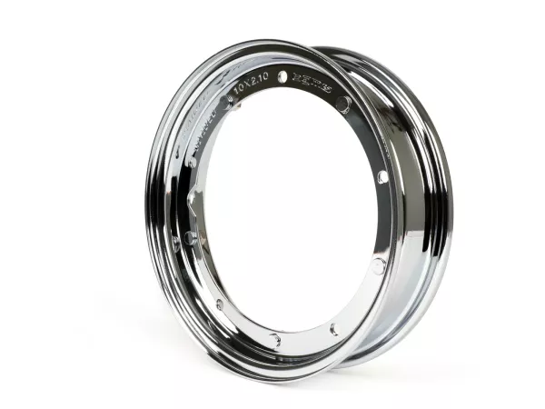 Velg -BGM ORIGINAL 2.10-10 inch staal V2.0 - Vespa (type PX) - Vespa Smallframe V50, 50N, Special, PV, ET3, PK50-125 (S/XL/XL2), Largeframe PX, T5, Sprint, Rally, GT/GTR, LML Star, Deluxe - Chroom