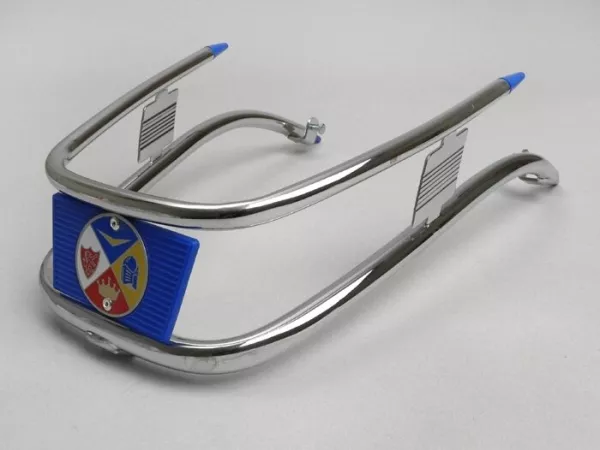 Parachoques delantero -AMS CUPPINI- Vespa Rally180 (VSD1T), Rally200 (VSE1T), Sprint150 (VLB1T), TS125 (VNL3T), GTR125 (VNL2T) - Cromo / Azul