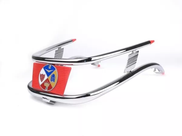 Parachoques delantero -AMS CUPPINI- Vespa Rally180 (VSD1T), Rally200 (VSE1T), Sprint150 (VLB1T), TS125 (VNL3T), GTR125 (VNL2T) - Cromo / Rojo