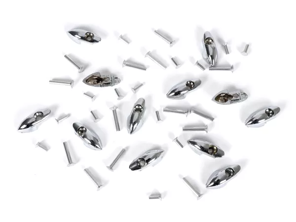 Loopvlakstrip eindstukset -CIF HQ, verchroomd- Vespa V50, V90, 50 Special, 50 L, 50 Elestart, SS50, SS90, PV125, ET3, Super, VNA1T (68032-), VNA2T, VNB1T, VNB2T (stripbreedte 13,5mm)