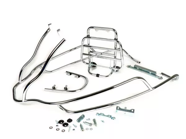 Chromkit inkl. Stoßstange, Sturzbügel hinten und Klapp Gepäckträger vorne -PIAGGIO- Vespa GTV, GTS, GTS Super, GT60 - 125-250-300ccm - chrom