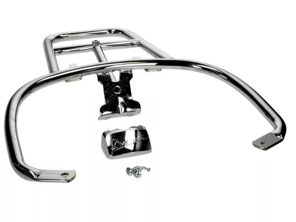 Rak bagasi belakang -PIAGGIO, dengan pegangan pegangan penumpang, untuk jenis bagasi atas Vespa LX - Vespa GT, GTL, GTV, GTS, GTS Super, GT60 - 125-200-250-300cc - chrome