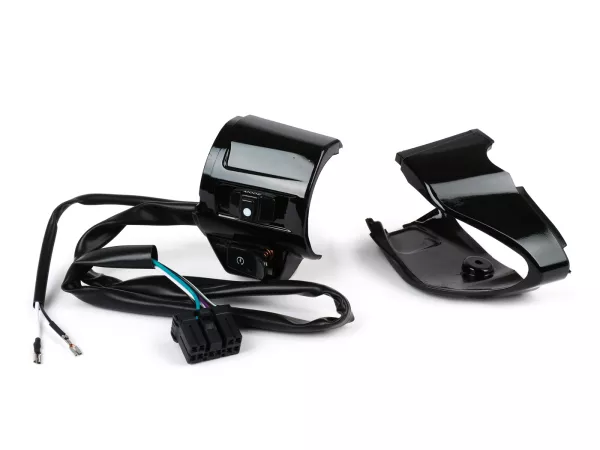 Switch unit kanan -DMP- VESPA Primavera 50 2T/4T, Sprint 50 2T/4T - termasuk sampul depan - hitam mengkilap