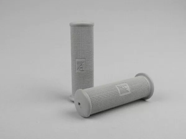 Pair of grips -HURRICANE- Vespa vintage Ø=21mm l=120mm, Piaggio rectangular logo (-1968)- VNB3T, VNB4T, VNB5T, VB1T, VBA, VBB, VGL1T, Touren, T4 (VGLA, VGLB), GS150 (VS2-5), GS160/GS4 - grey